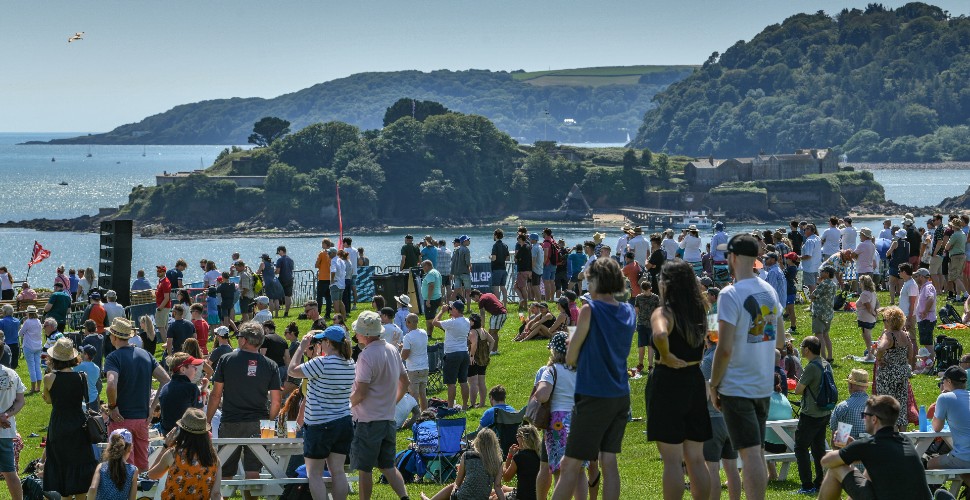 Crowds sat on Plymouth Hoe watching SailGP